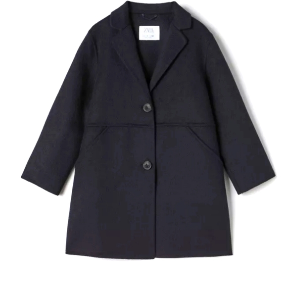 Zara Straight Cut Wool Blend Coat in Navy Blue (Size: 8) - Picture 1 of 5